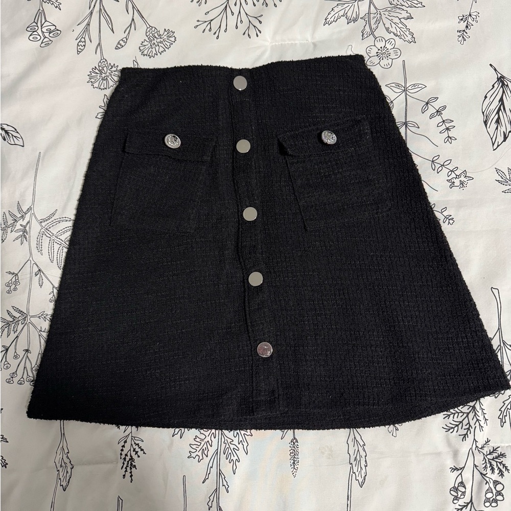 Black Button-Front Skirt